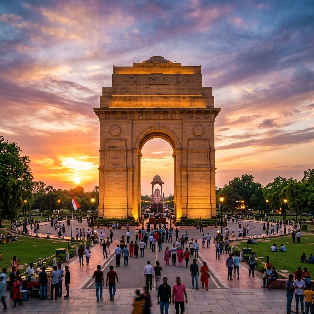 India Gate Delhi at sunset